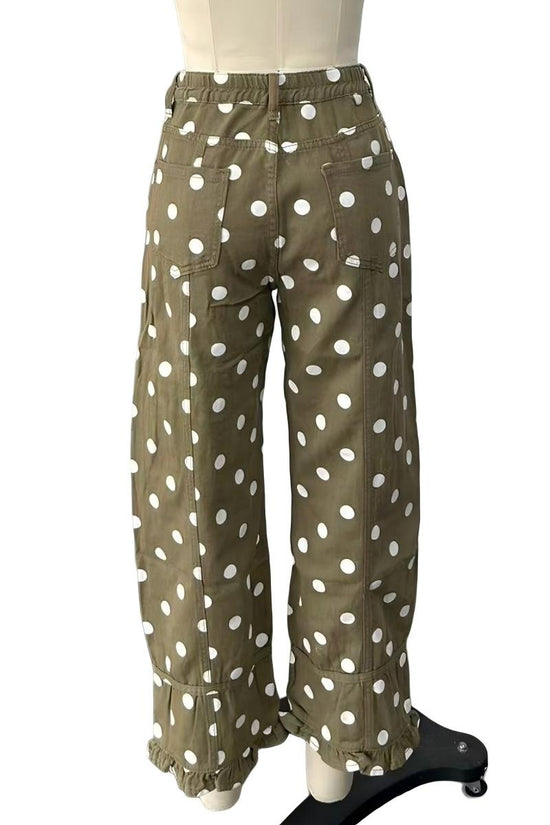 Polka Dot Ruffle Hem Baggy Jeans