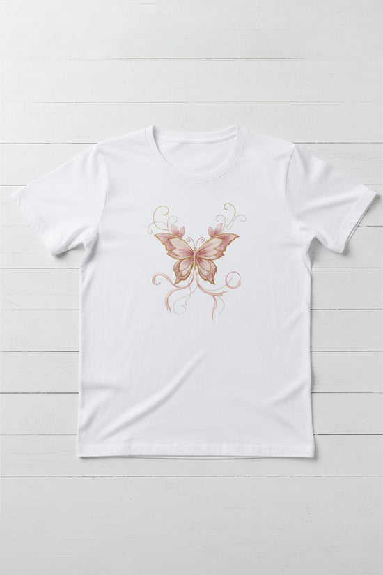 Blush Butterfly Embroidered T-Shirt