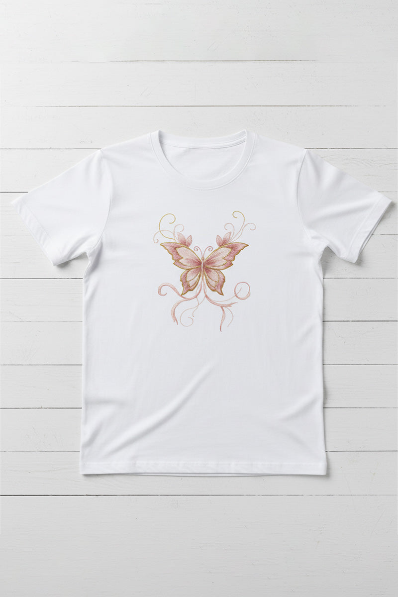 Blush Butterfly Embroidered T-Shirt