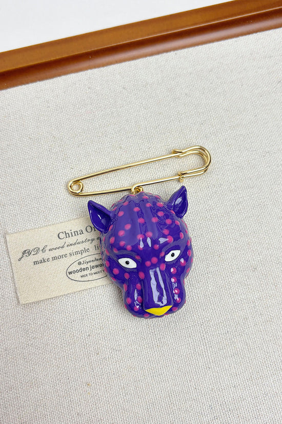Leopard Head Safety Pin Brooch