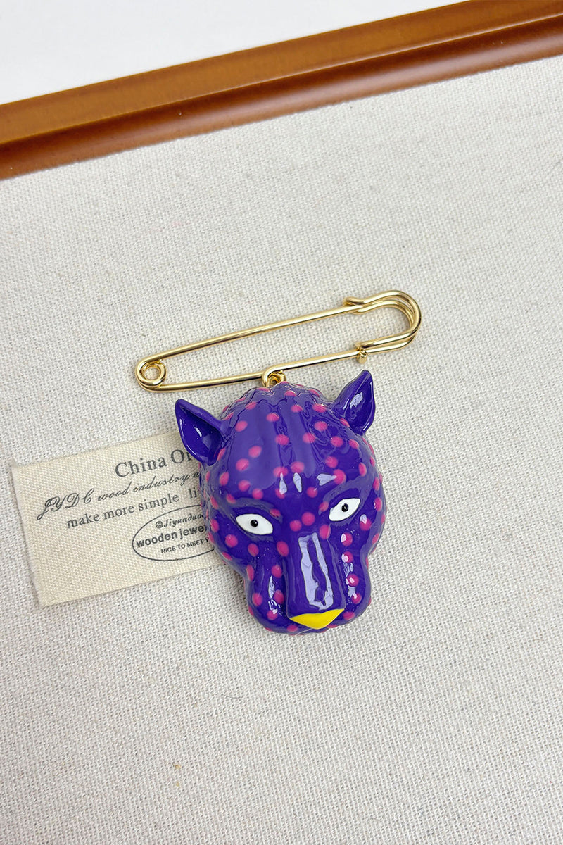 Leopard Head Safety Pin Brooch