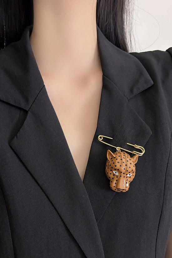 Leopard Head Safety Pin Brooch