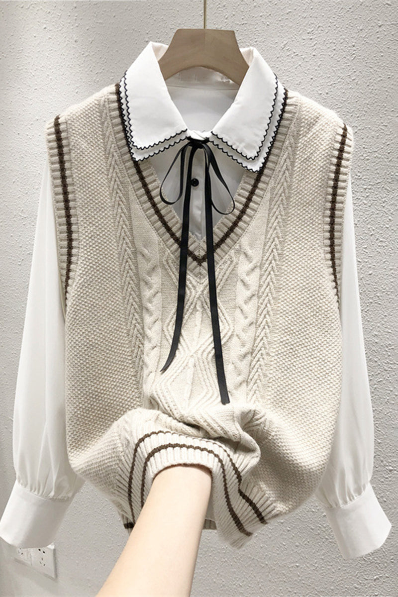 V-Neck Cable Knit Sweater Vest