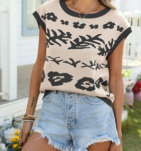 Floral Pattern Sleeveless Sweater Vest