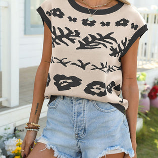 Floral Pattern Sleeveless Sweater Vest