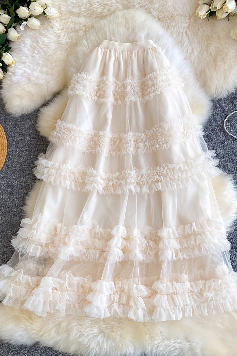 Ruffle Layered Midi Skirt