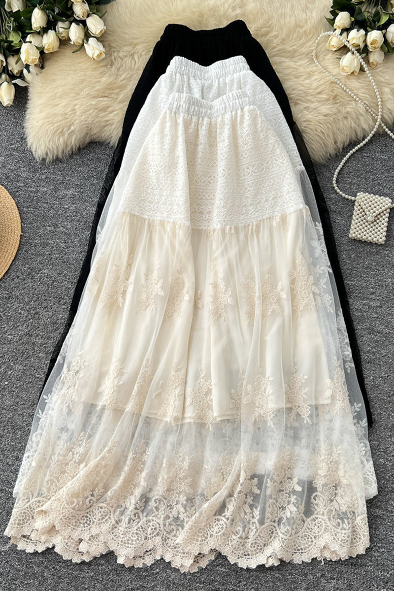 Elegant Lace Midi Skirt