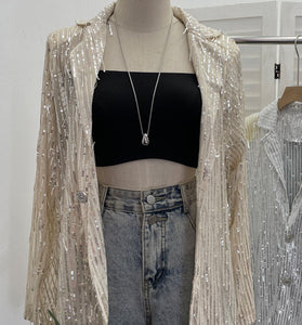 Sequin Fringe Open Front Blouse