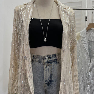 Sequin Fringe Open Front Blouse