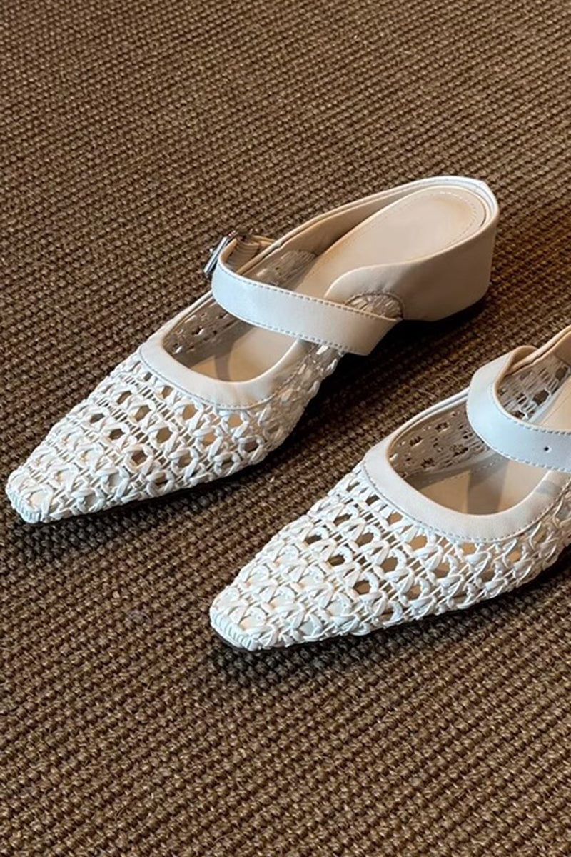 Woven Strap Buckle Mules