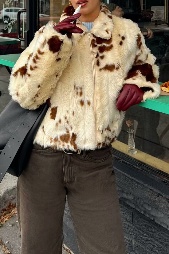 Spotted Faux Fur Cropped Coat