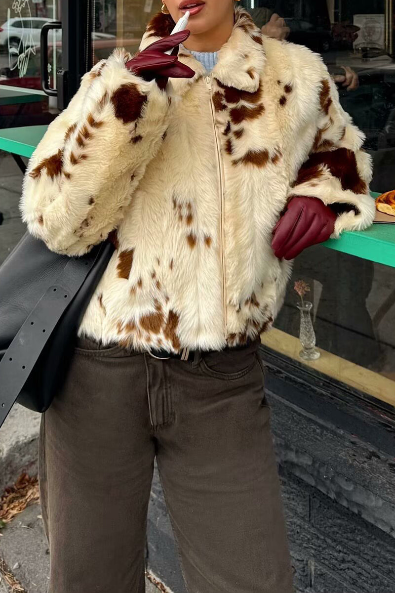 Spotted Faux Fur Cropped Coat