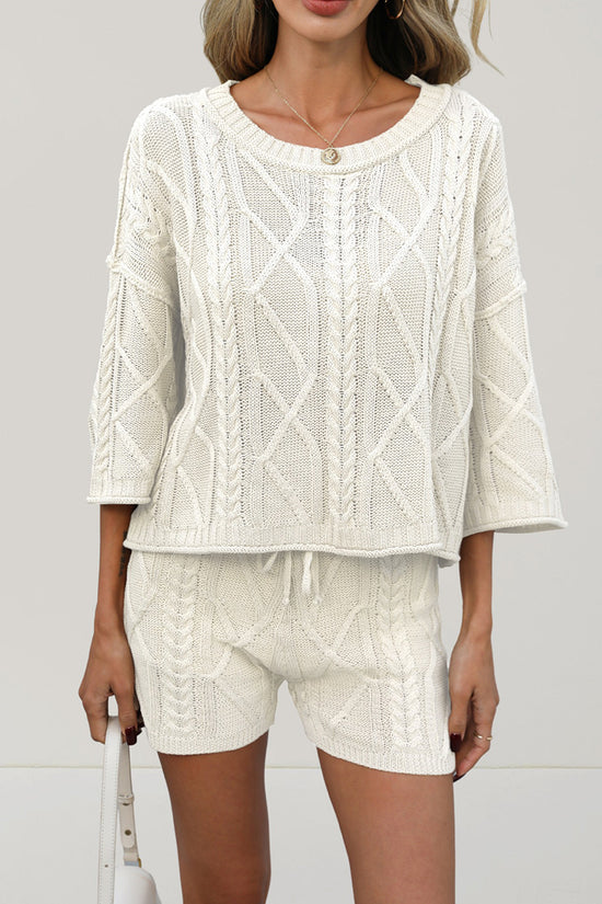 Knit Texture Casual Shorts Set