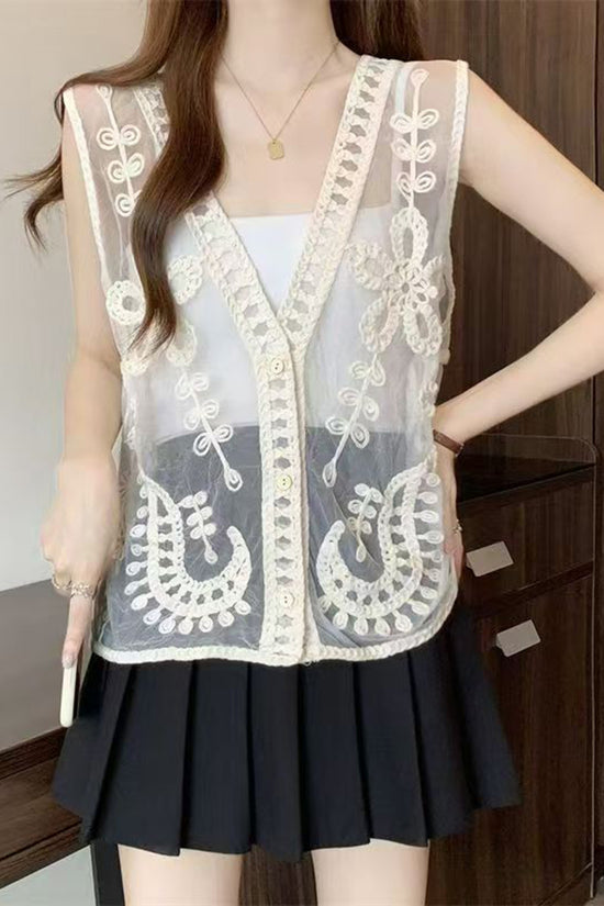 Patterned Sheer Sleeveless Vest