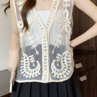 Patterned Sheer Sleeveless Vest
