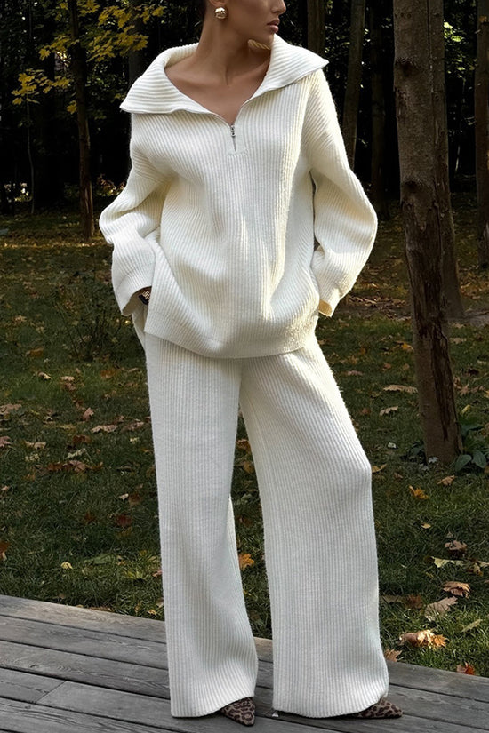 Cozy Zip-Up Sweater and Flare Pants Set