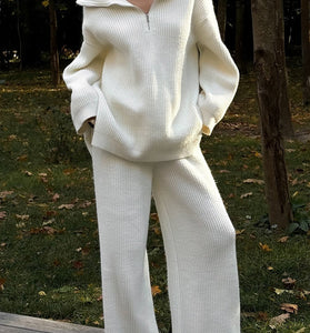 Cozy Zip-Up Sweater and Flare Pants Set