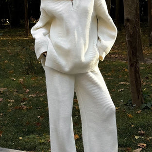 Cozy Zip-Up Sweater and Flare Pants Set