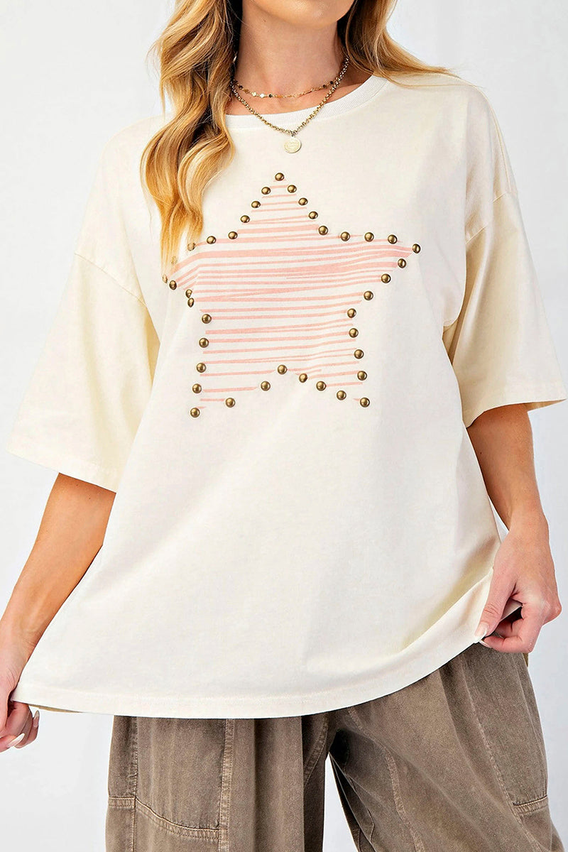 Star Print Stud Detail Top