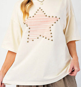 Star Print Stud Detail Top