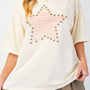 Star Print Stud Detail Top