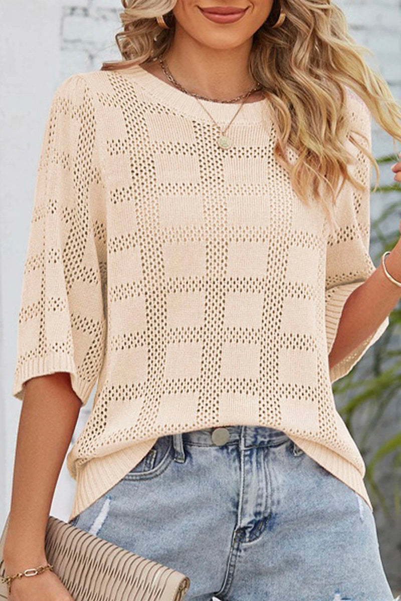 Crochet Knit Short Sleeve Sweater