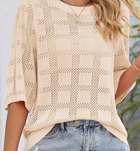 Crochet Knit Short Sleeve Sweater