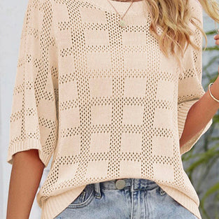 Crochet Knit Short Sleeve Sweater