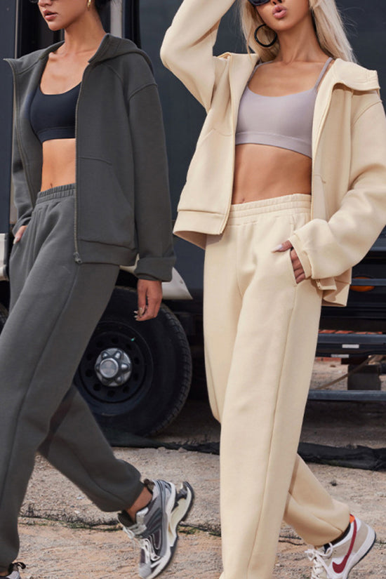 Versatile Zip-Up Hoodie and Wide-Leg Pant Set