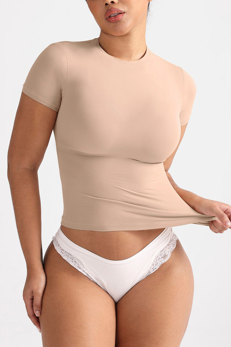 Fitted Short Sleeve Crew Neck Top