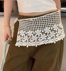 Floral Mesh Belt with Crochet Detailing