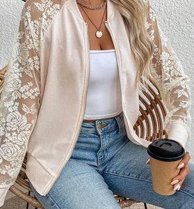 Lace Sleeve Zipper Jacket