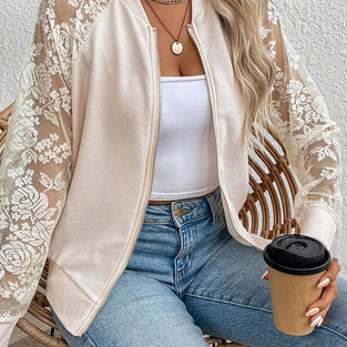 Lace Sleeve Zipper Jacket