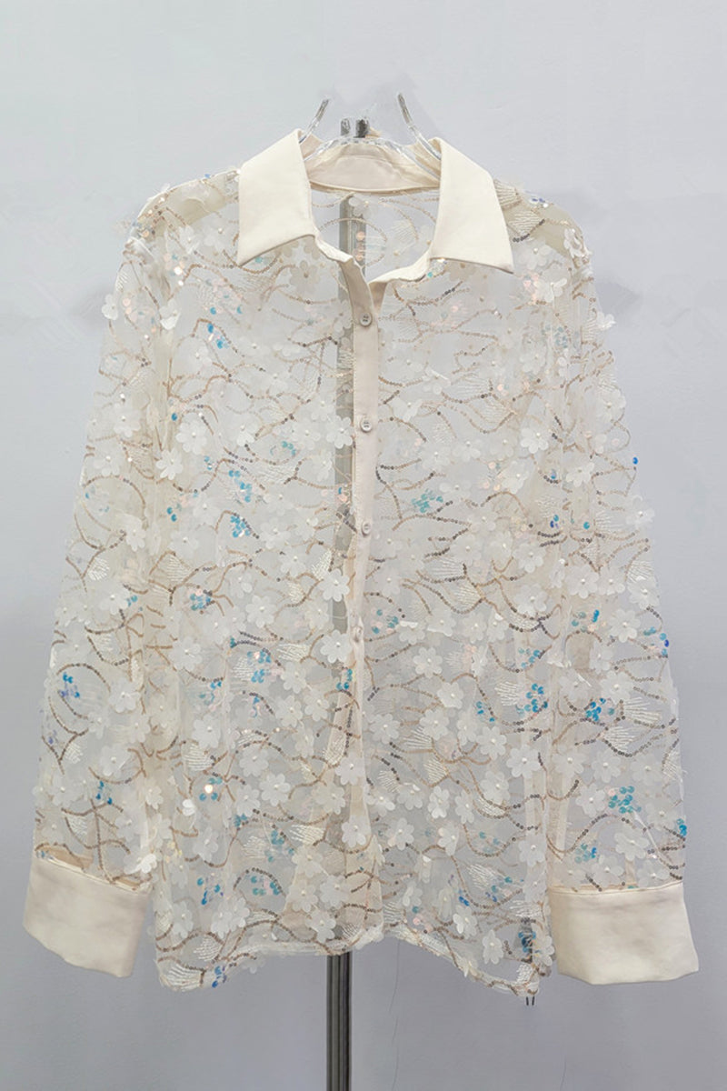 Floral Sheer Button-Up Blouse