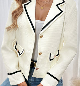 Contrast Trim Single-Breasted Blazer