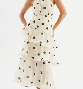 Polka Dot One-Shoulder Maxi Dress