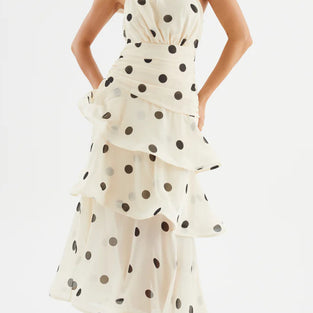 Polka Dot One-Shoulder Maxi Dress