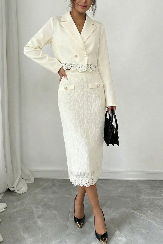 Elegant Lace Trim Skirt Set