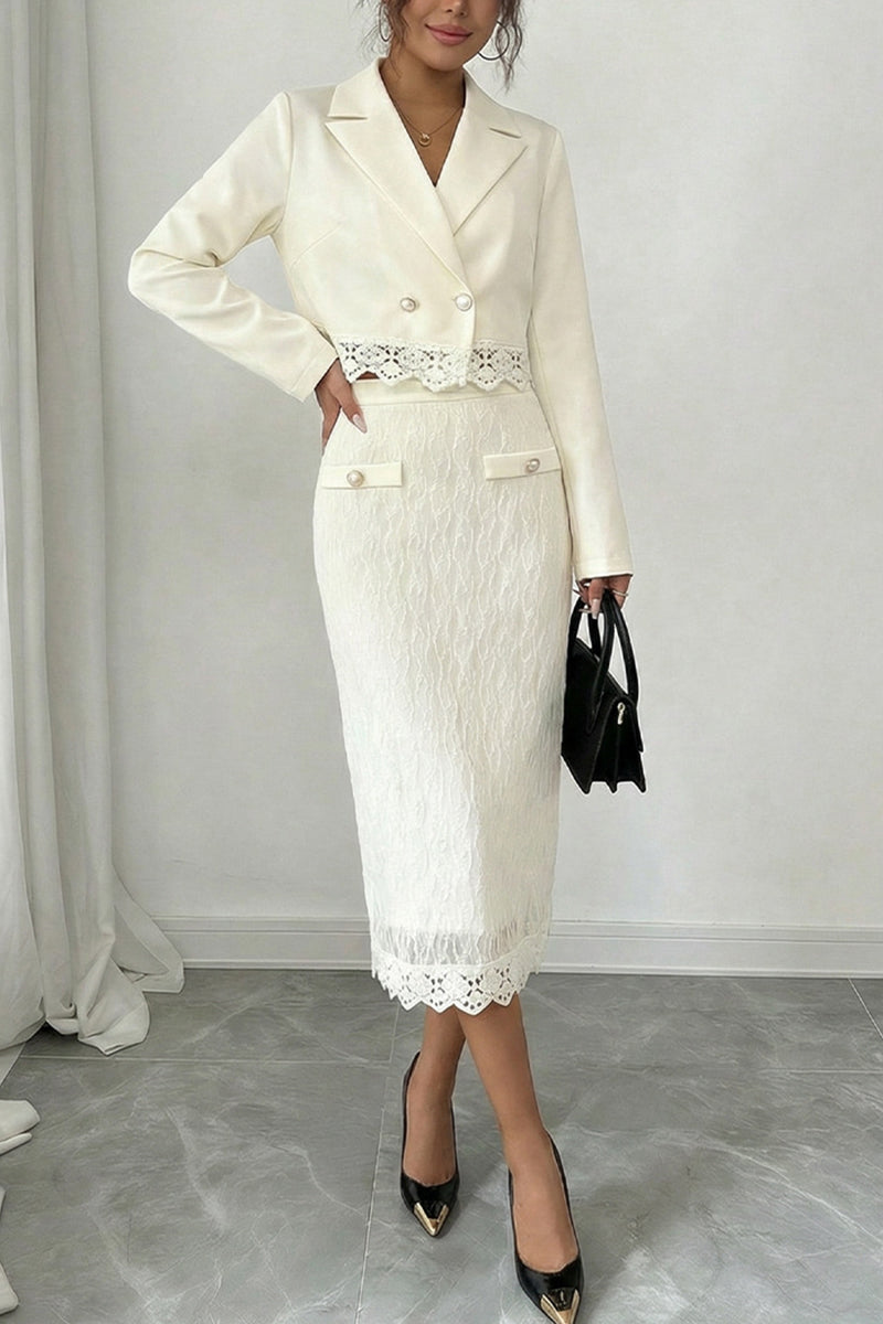 Elegant Lace Trim Skirt Set