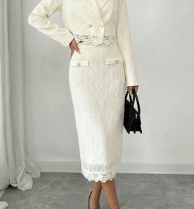 Elegant Lace Trim Skirt Set
