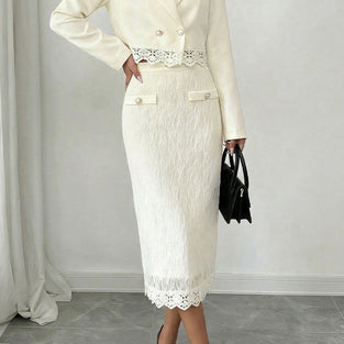 Elegant Lace Trim Skirt Set