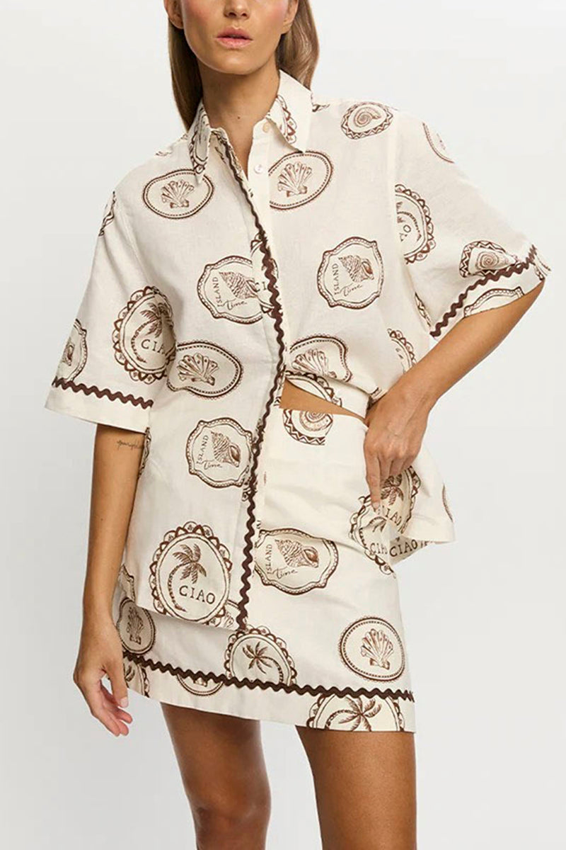 Vintage Print Skirt and Top Set