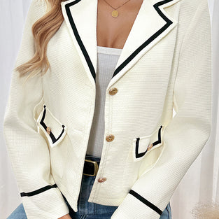 Contrast Trim Single-Breasted Blazer