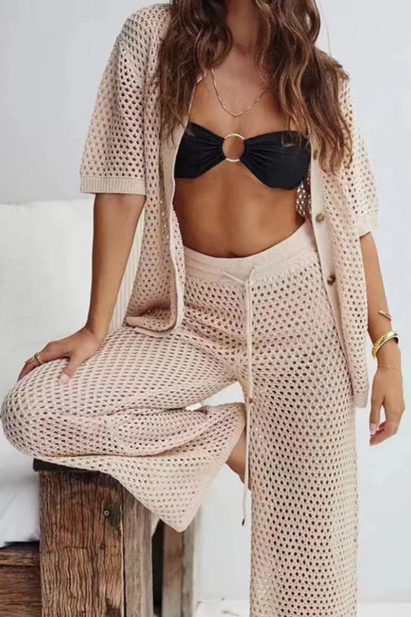 Knit Open-Weave Pants Set