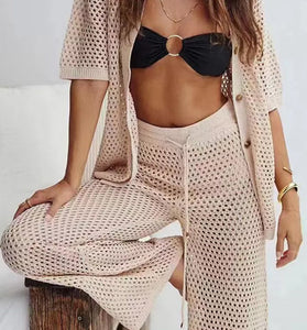 Knit Open-Weave Pants Set