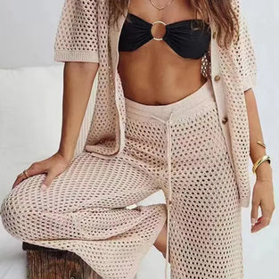 Knit Open-Weave Pants Set