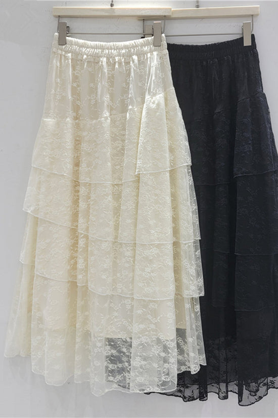 Layered Lace Midi Skirt