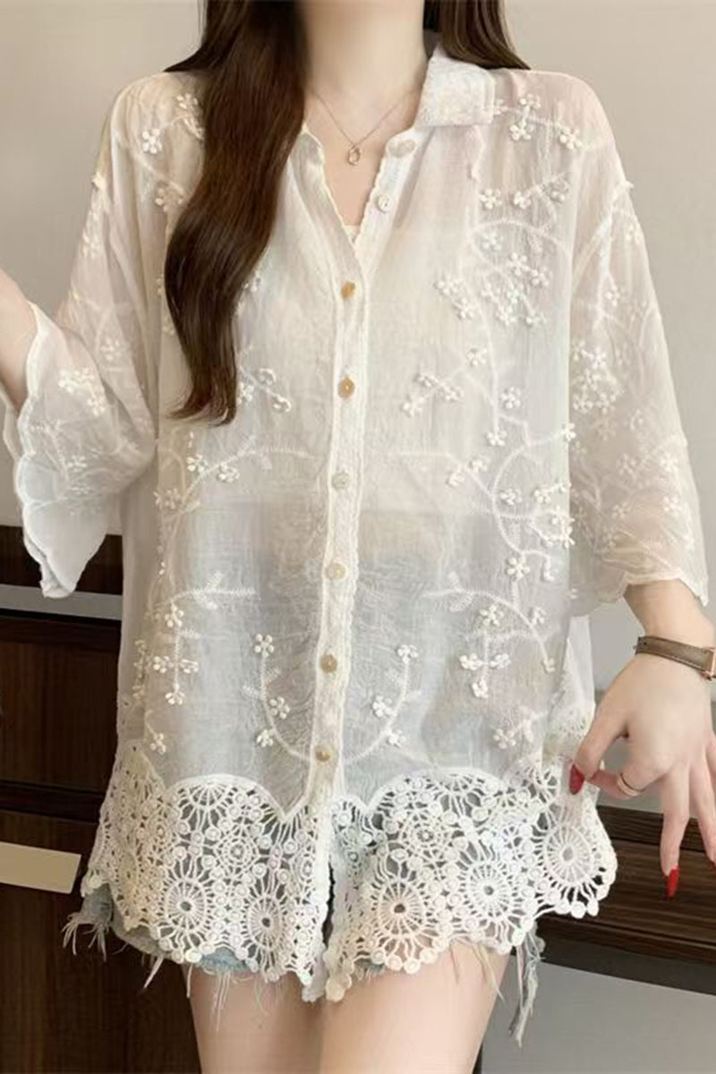 Floral Detail Button-Up Blouse