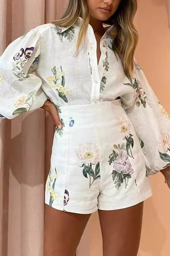 Floral Bliss Long Sleeve Shorts Set