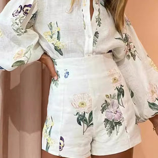 Floral Bliss Long Sleeve Shorts Set